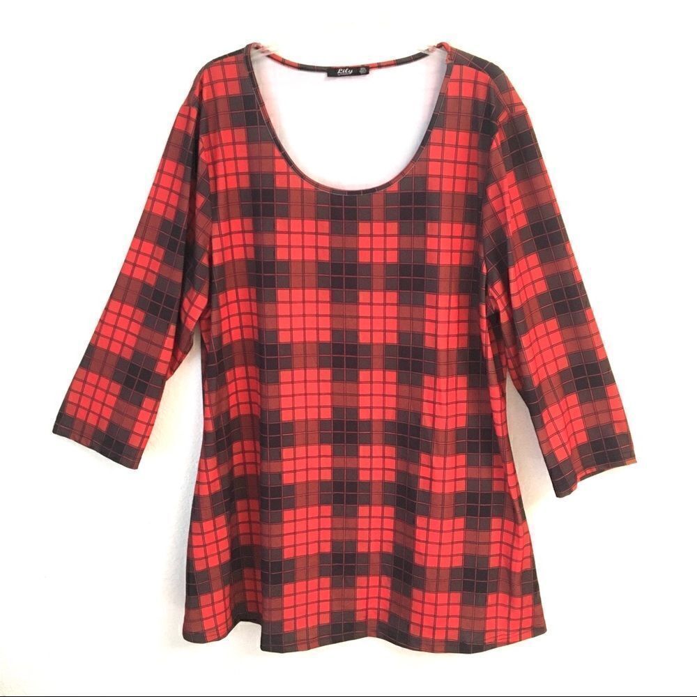 ‎Lily by Firmiana red tartan plaid tunic top 3XL